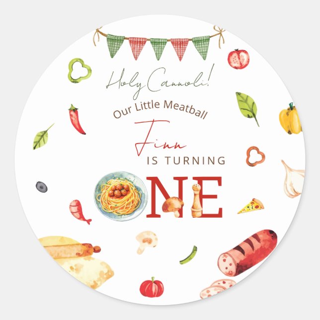 Our Little Meatball 1st Birthday Classic Round Sticker (Front)
