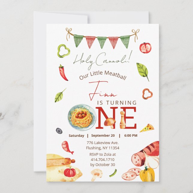 Our Little Meatball 1st Birthday Invitation (Front)