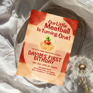 Our Little Meatball Is Turning One 1st Birthday  Invitation