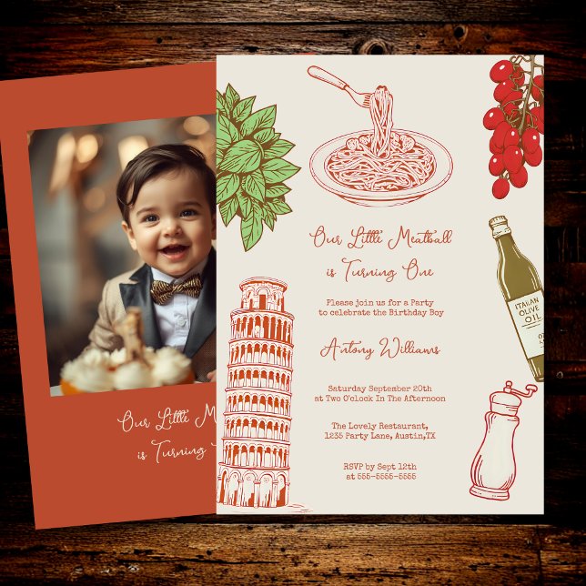 Our little meatball is turning one photo Birthday Invitation (Creator Uploaded)