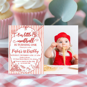 Our Little Meatball Italian Birthday Party Photo Invitation