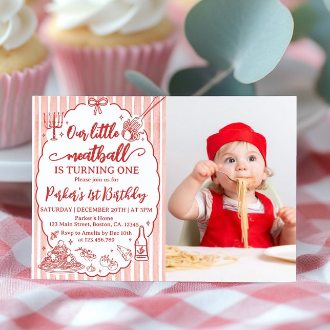 Our Little Meatball Italian Birthday Party Photo Invitation (Creator Uploaded)