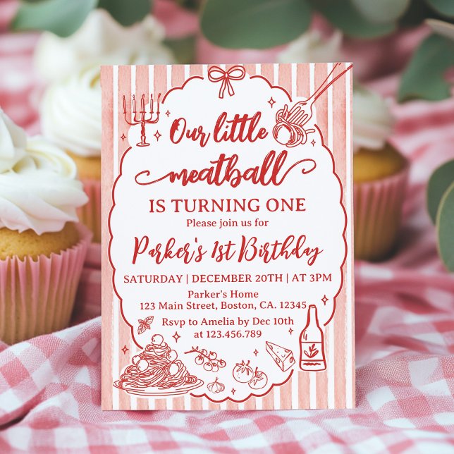 Our Little Meatball Italian Pasta Birthday Party Invitation (Creator Uploaded)
