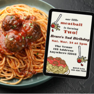 Our Little Meatball, Spaghetti, Birthday Invitation