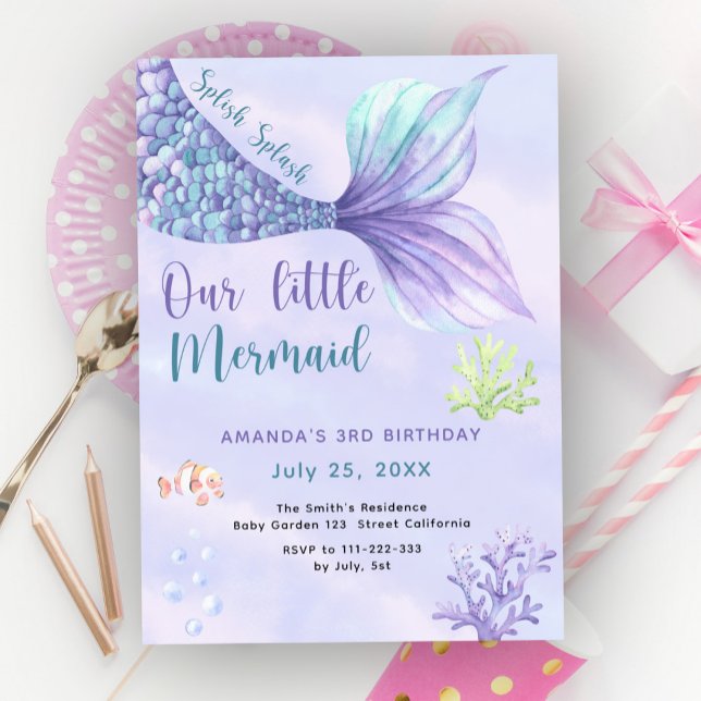 Our Little Mermaid 3rd Birthday Party Invitation (Creator Uploaded)
