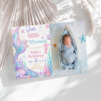 Our Little Mermaid 4th Birthday Mermaid Party Invitation