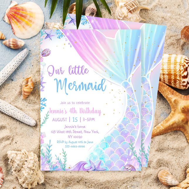 Our Little Mermaid 4th Birthday Mermaid Party Invitation (Creator Uploaded)