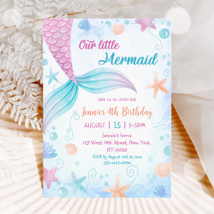 Our Little Mermaid 4th Birthday Mermaid Party Invitation