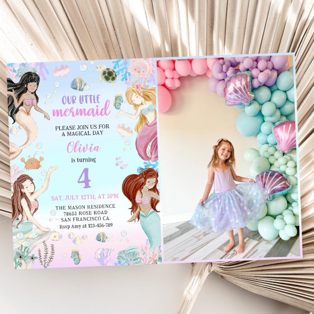 Our Little Mermaid 4th Birthday Party Photo Invitation (Creator Uploaded)