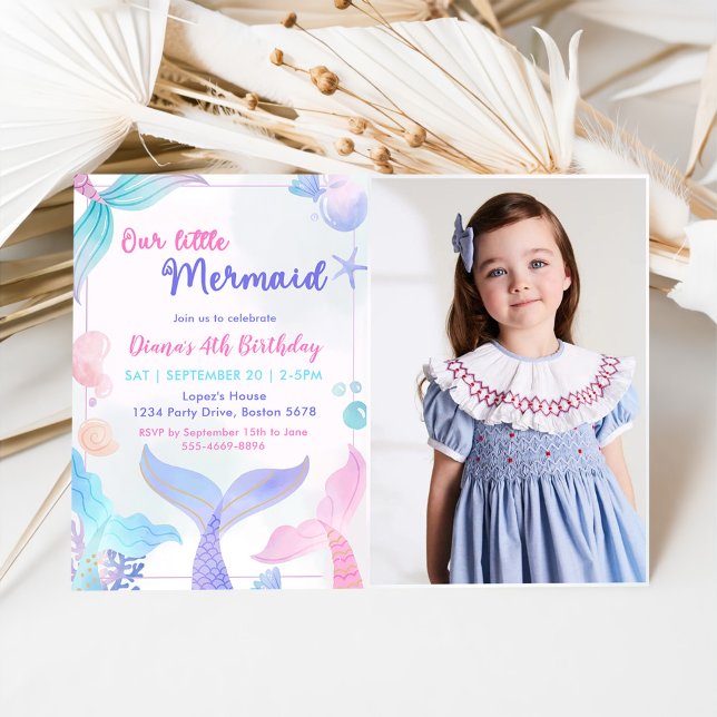 Our Little Mermaid 4th Birthday Party Photo Invitation (Creator Uploaded)