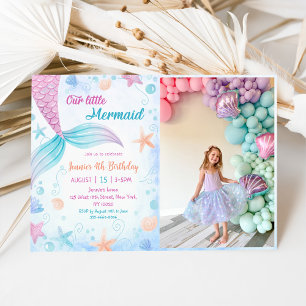 Our Little Mermaid 4th Birthday Party Photo Invitation