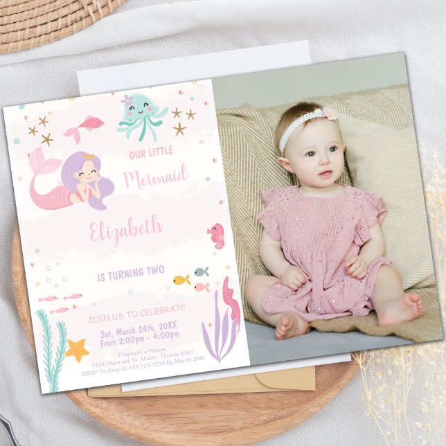 Our Little Mermaid Birthday Invitation with Photo (Our Little Mermaid Birthday Invitations with photo)