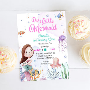 Our Little Mermaid Girl 1st Birthday Party Invitation