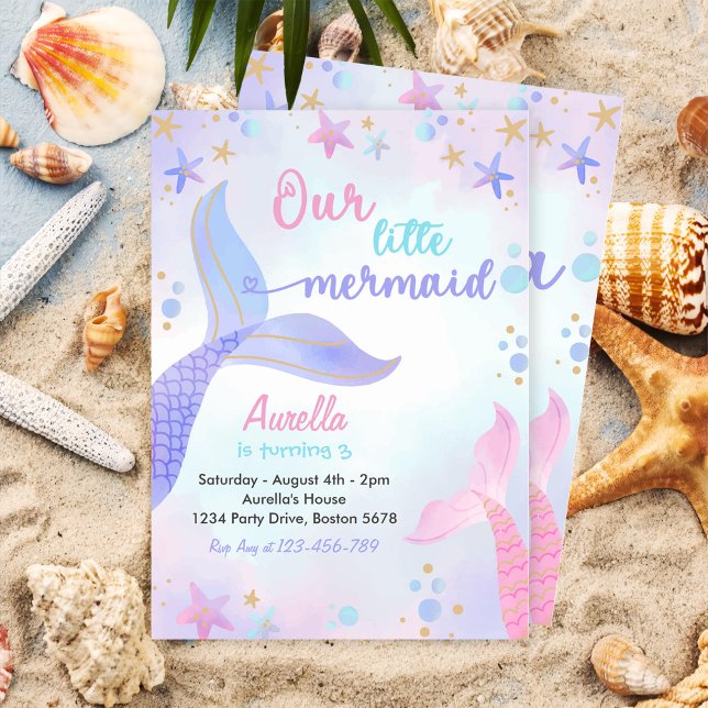 Our Little Mermaid Girl 3th Birthday Party Invitation (Creator Uploaded)