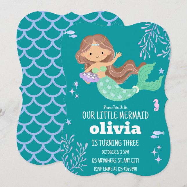 Our little Mermaid Girl Birthday Party  (Front/Back)