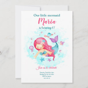 Our Little Mermaid Girl Kids Birthday Invitation 