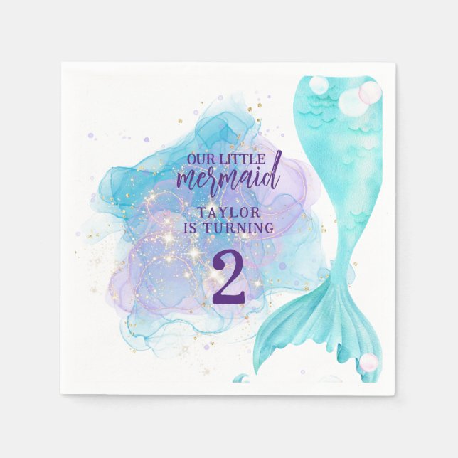 Our Little Mermaid Photo Birthday Party Napkin (Front)