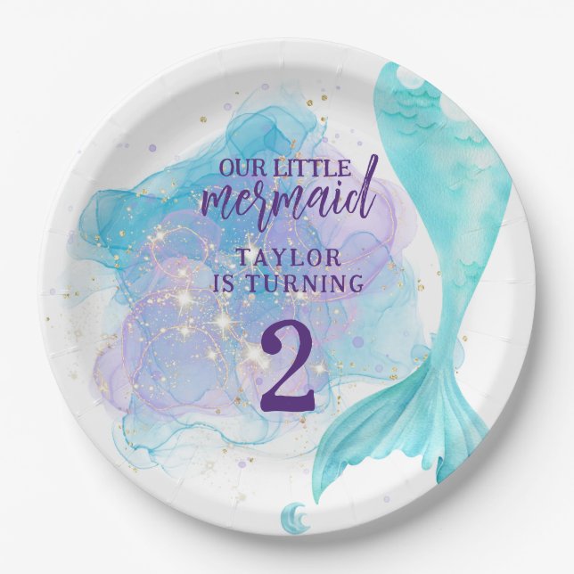 Our Little Mermaid Photo Birthday Party Paper Plate (Front)