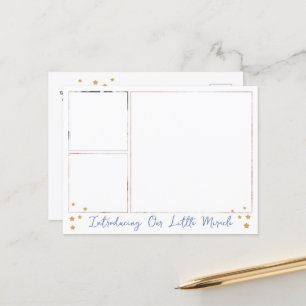 Our Little Miracle Gold Star 3 Photos Baby Announcement Postcard