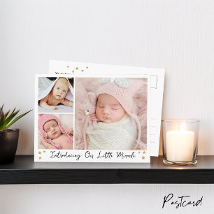 Our Little Miracle Gold Star 3 Photos Baby Announcement Postcard