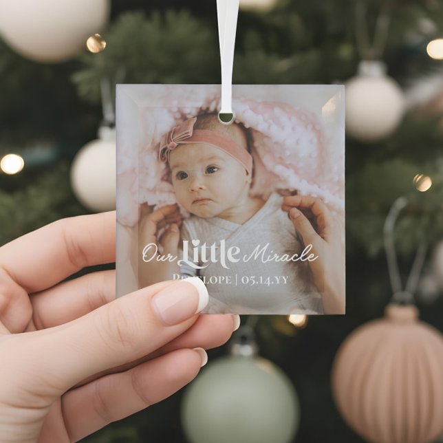 Our Little Miracle Newborn Baby Photo Keepsake Glass Tree Decoration (Our Little Miracle Newborn Baby Photo Keepsake Glass Ornament)