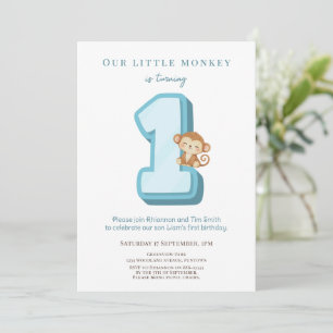 Our Little Monkey Blue 1st Birthday invitation