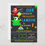 Our Little monster birthday invitation for boy<br><div class="desc">Our Monster birthday invitation for boy Little monster invitation Monster bash party invite. This cute pastel colours lil monster invitation featuring cute green monster with a balloon, red one eyed monster, small cake with one candle and some coloured blots around. Surprise your friends with this brightfull and colourful invitation! Simply...</div>