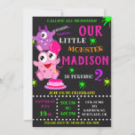 Our Little monster birthday invitation for girl<br><div class="desc">Our Monster birthday invitation for girl Little monster invitation Monster bash party invite. This cute pastel colours lil monster invitation featuring cute pink monster with a balloon, purple one eyed monster, small cake with one candle and some coloured blots around. Surprise your friends with this brightfull and colourful invitation! Simply...</div>