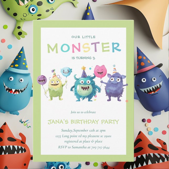 Our Little Monster | Colourful Three Monsters   Invitation (Creator Uploaded)