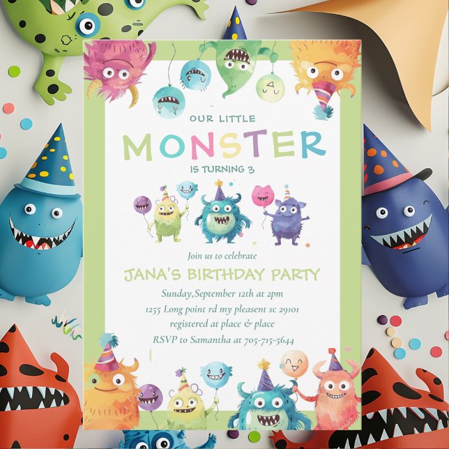 Our Little Monster | Colourful Three Monsters   Invitation (Creator Uploaded)
