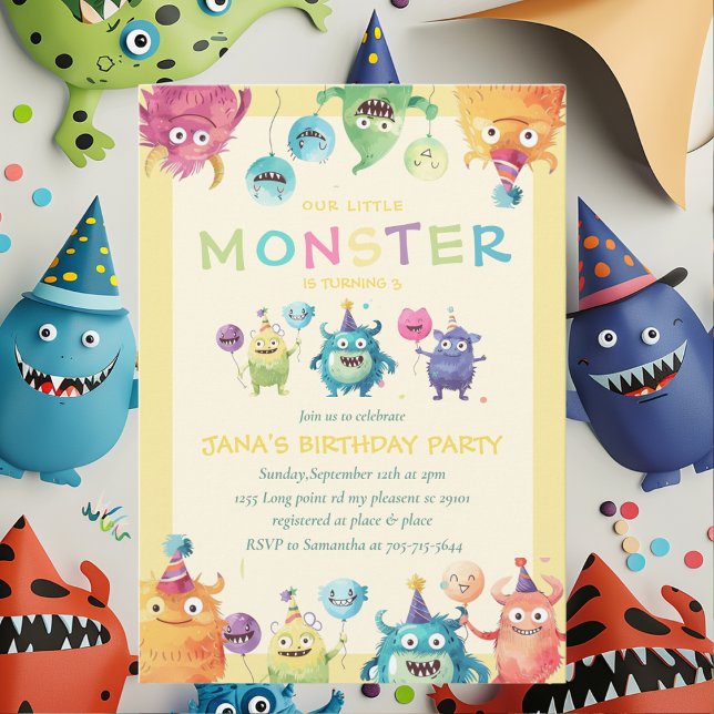 Our Little Monster | Colourful Three Monsters   Invitation (Creator Uploaded)