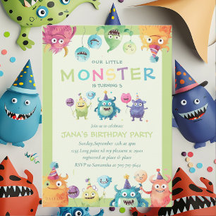 Our Little Monster Colourful Three Monsters Invitation