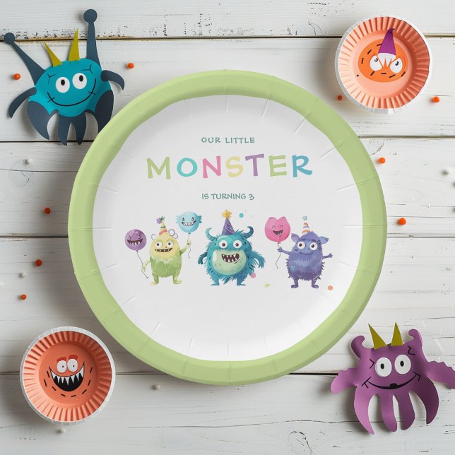 Our Little Monster | Colourful Three Monsters Paper Plate (Creator Uploaded)