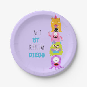 Our Little Monster is Turning One Invitation Paper Plate