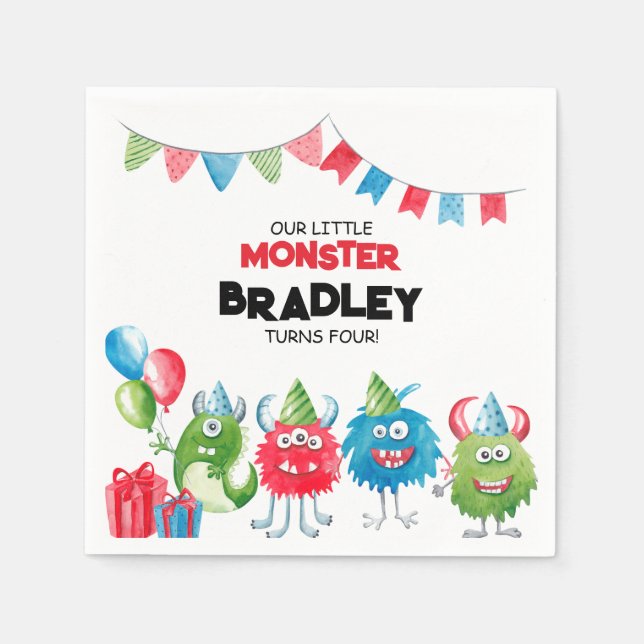 Our Little Monster | Photo Birthday Party Napkin (Front)