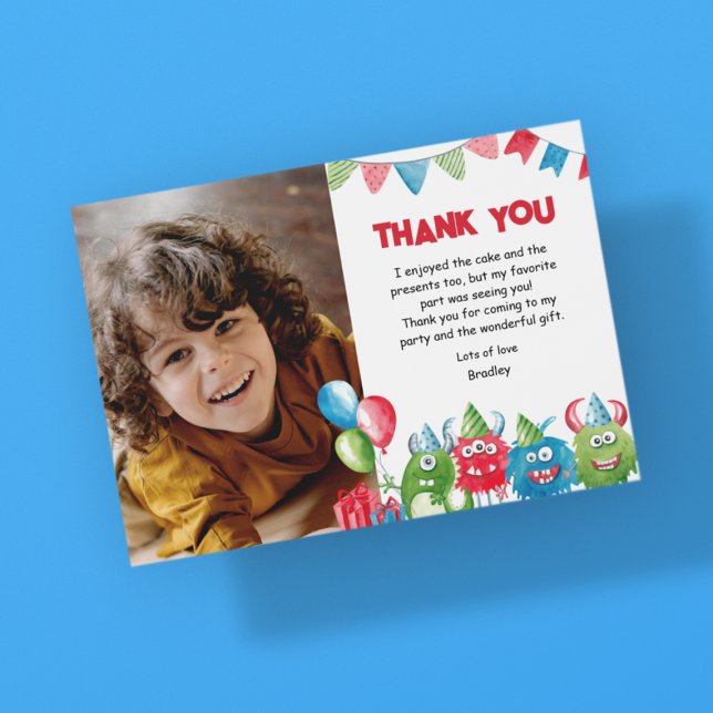 Our Little Monster | Photo Birthday Party Thank You Card (Creator Uploaded)