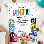 Our Little Monsters Joint Birthday Party Invitation<br><div class="desc">Fun and colourful Joint Kids Birthday Party Invitation. Our Little Monsters is turning (add age)! Design features a group of funny cute colourful watercolor monsters,  star confetti,  with bold rainbow text and a modern birthday party template that is easy to customise. Perfect for both genders and any age.</div>