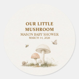 Our Little Mushroom Baby Shower Classic Round Sticker