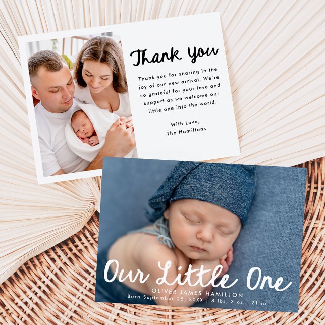 Our Little One Handwritten Script Photo Birth Announcement (Creator Uploaded)