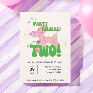 Our Little Party Balloon Animal 2nd Birthday Invitation