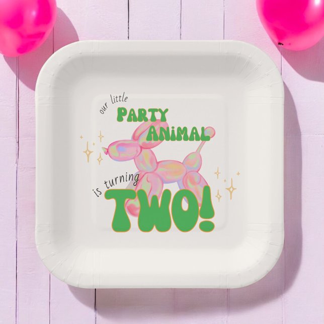 Our Little Party Balloon Animal 2nd Birthday Paper Plate (Creator Uploaded)