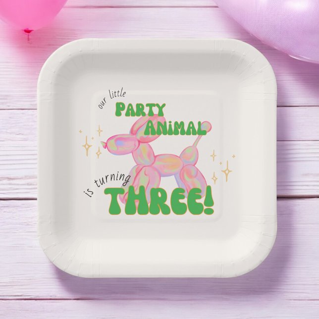 Our Little Party Balloon Animal 3rd Birthday Paper Plate (Creator Uploaded)