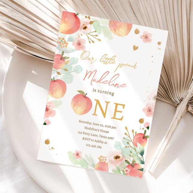 Our Little Peach Girl Sweet 1st First Birthday Invitation (Creator Uploaded)