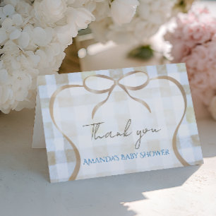 Our Little Peanut Boy Blue Gingham Baby Shower Thank You Card