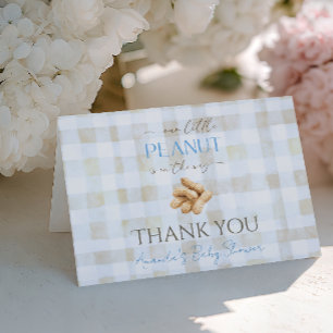 Our Little Peanut Boy Blue Gingham Baby Shower Thank You Card
