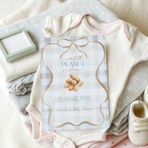 Our Little Peanut Boy Blue Gingham Baby Shower Thank You Card