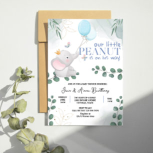 Our Little Peanut Cute Elaphant Baby Boy Shower Invitation