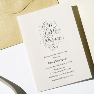 Our Little Prince Baby Creamy White Minimal Script Invitation