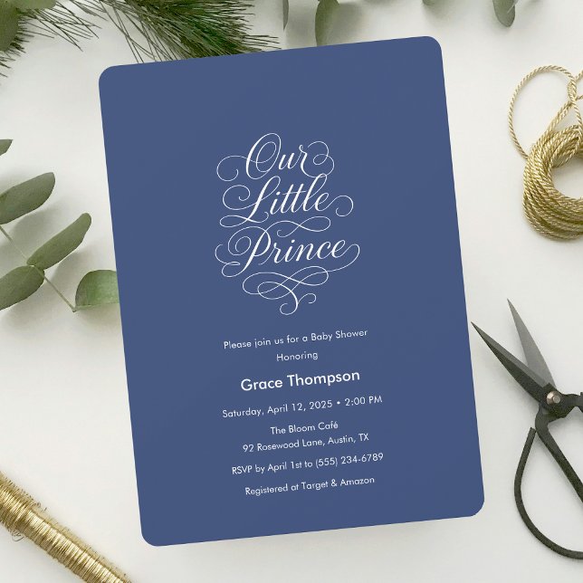 Our Little Prince Minimal Script Baby Shower Blue Invitation (Our Little Prince Minimal Script Baby Shower Blue Invitation)