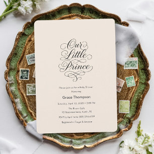 Our Little Prince Peach Minimal Script Invite